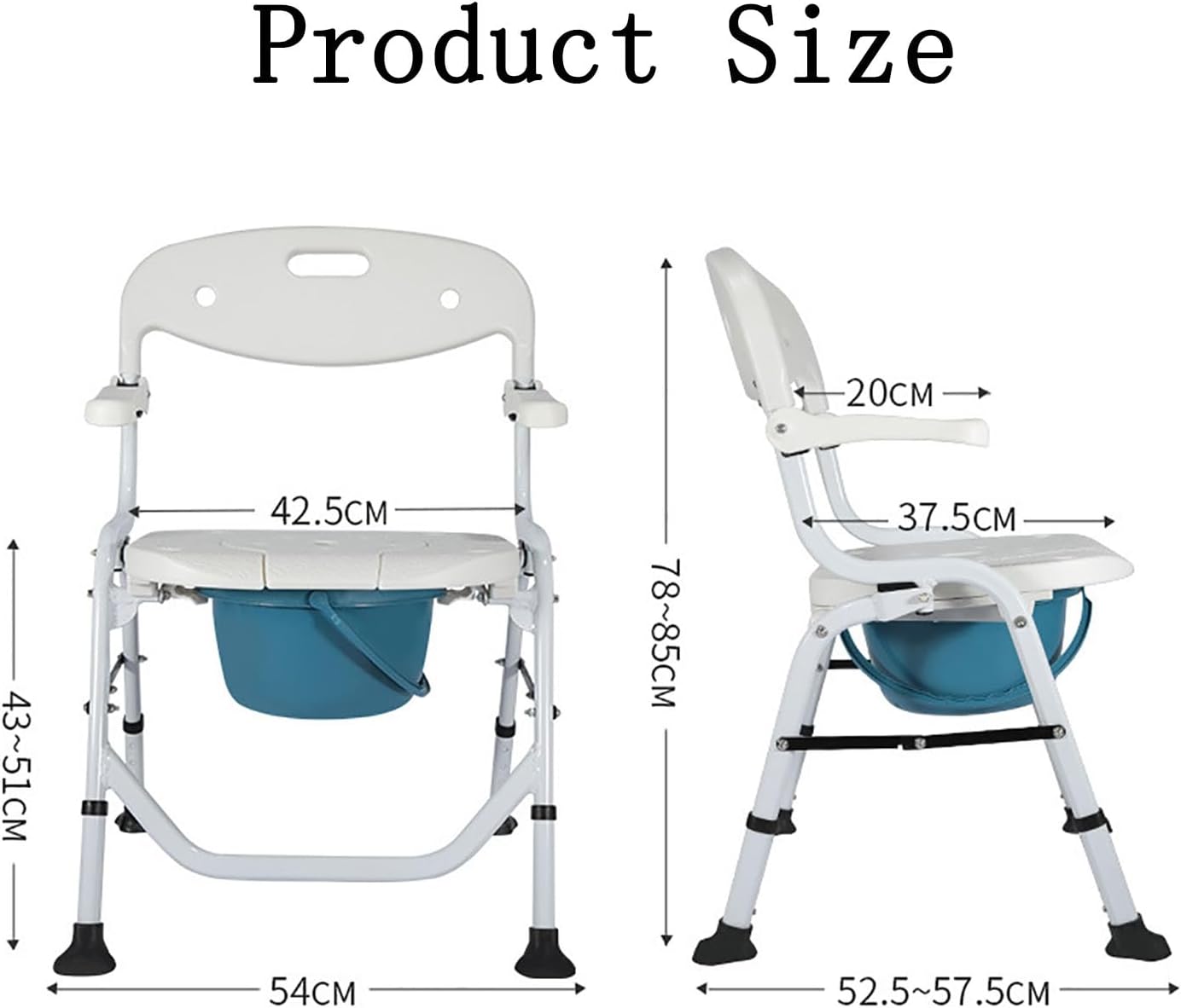 Shower Chairs for The Disabled,Bedside Toilet Chair with Anti-Slip Armrests,Foldable Commode Toilet,4 Levels Height Adjustable,Adult Potty Chair,No Installation Required