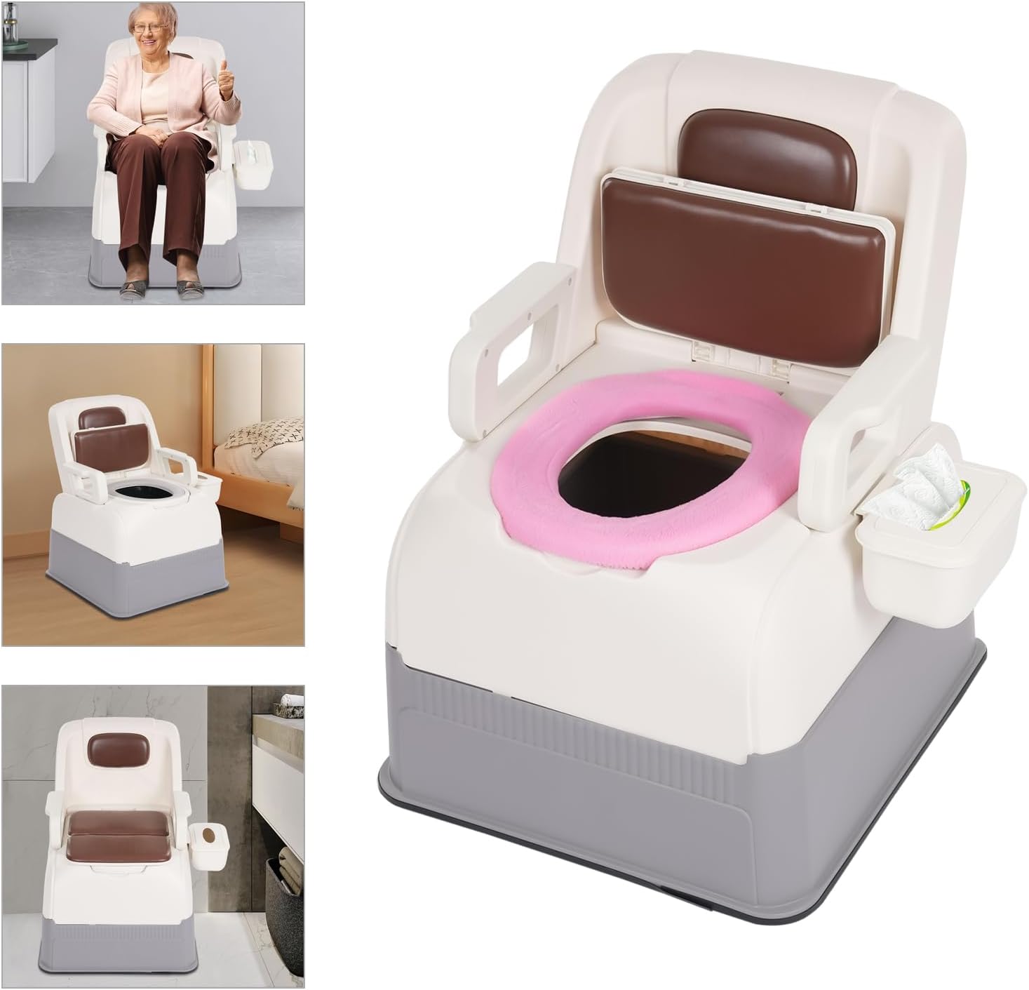 Bedside Commodes Chair, 220.46Lbs Capacity Bedside Toilet Portable Adult Potty Toilet Chair Non-Slip Fully Enclosed Commode Toilet Heavy Duty Moveable Commodes for Home Use Nursing Centers