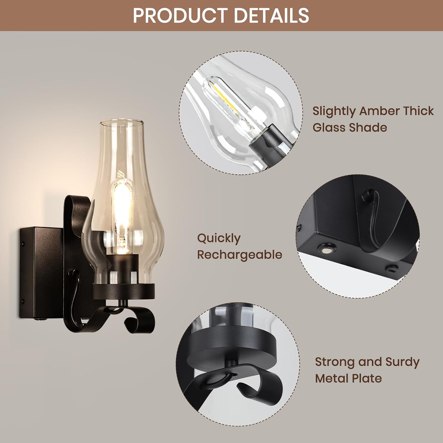 Battery Operated Wall Sconces, Rustic Wall Lights Sets of 2, Non-Hardwired Antique Kerosene Wall Lamps, Vintage Bedside Wall Sconces with Remote Control for Living Room, Bedroom, Hallway etc