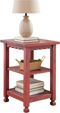 Alaterre Furniture Country Cottage Rustic Farmhouse Nightstand – 3-Tier Narrow End Table with Weathered Faded Finish, Carved Edges, & Turned Legs (Distressed Antique Red)