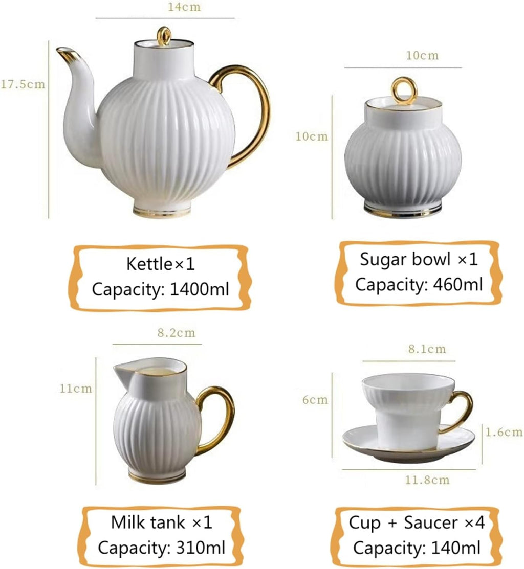 Beverage Serveware 15-piece simple European style gold edge bone china coffee cup and saucer modern teapot and tea cup set Water Carafe