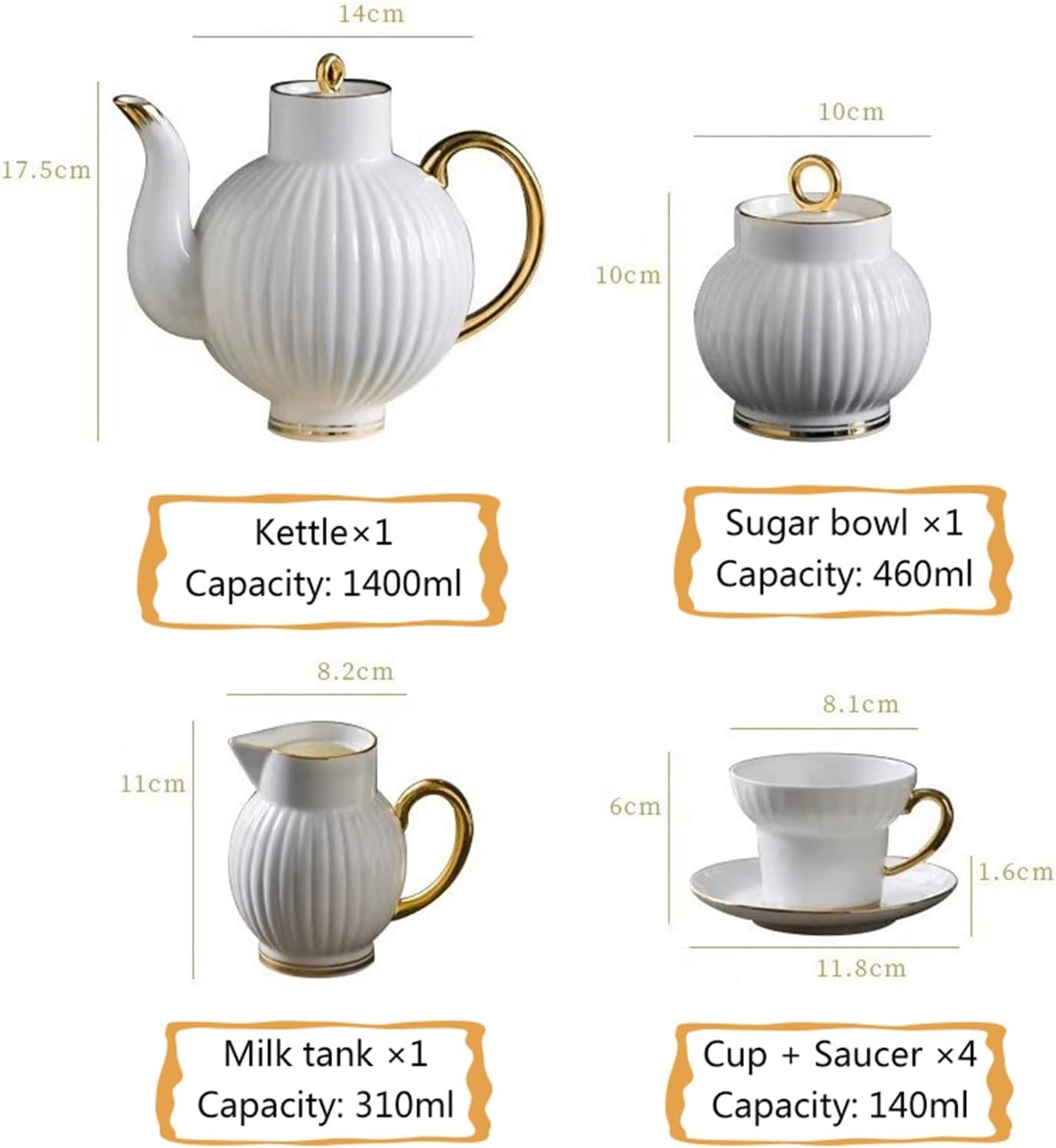 Beverage Serveware 15-piece simple European style gold edge bone china coffee cup and saucer modern teapot and tea cup set Water Carafe