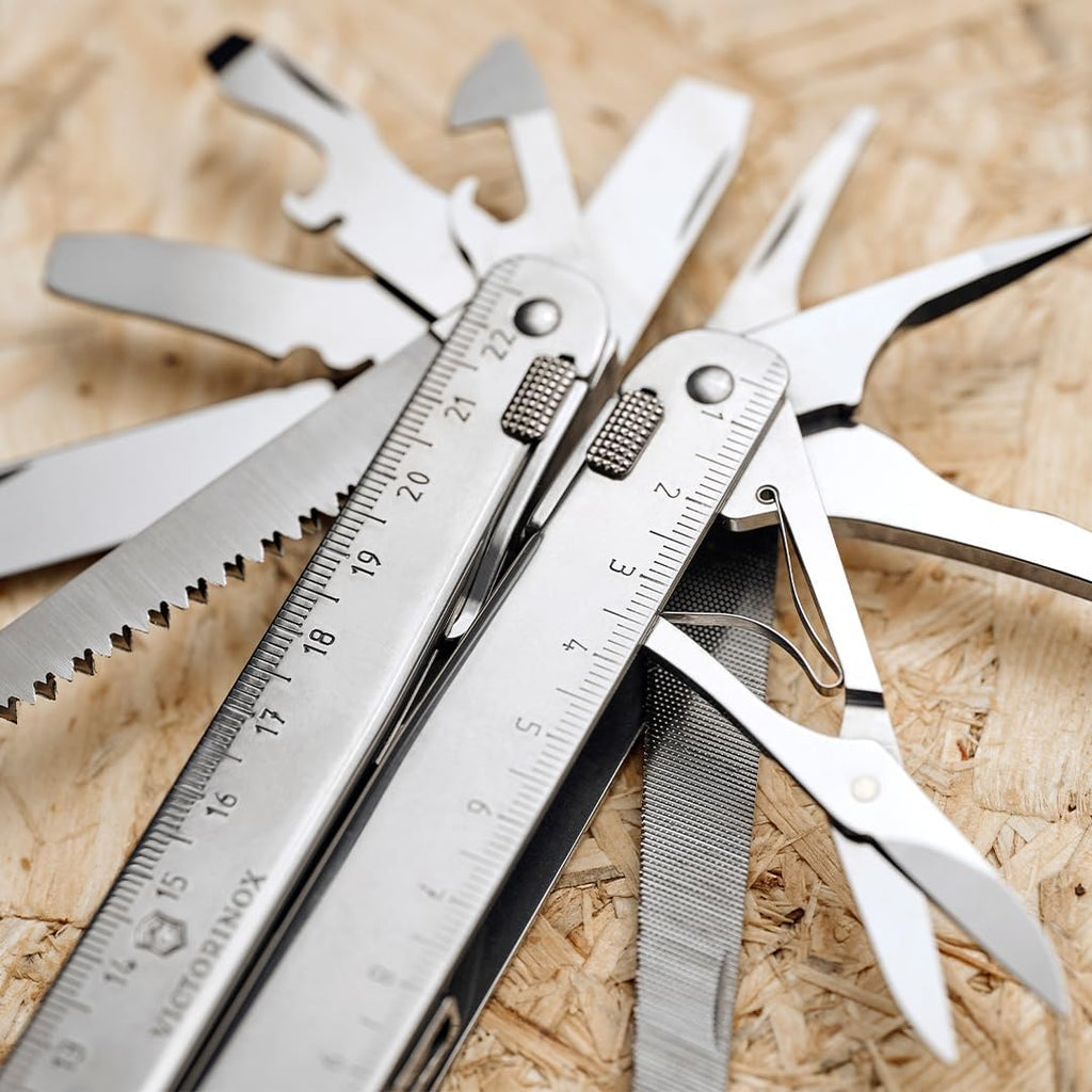 Victorinox Swiss Tool X Plus Ratchet Swiss Army Knife, 35 Function Swiss Made Multi-Tool with Needle-nose pliers, Wire Cutter, Crate Opener and Large Blade - Silver