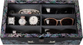 Antique Alive Mother of Pearl Wood Sunglasses Box Eyeglasses Valet Display Storage Case for Glasses, Watches, Jewelry, Trinkets Wooden Accessory Organizer Gift (Crane & Pine Glass Black)