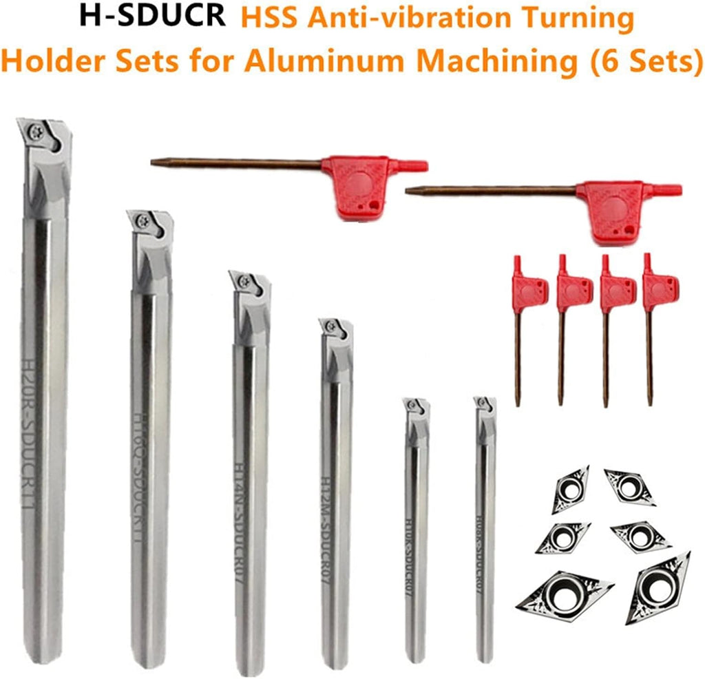 6 Sets Anti-vibration Boring Bar Set CNC Lathe Turning Tool H08 H10 H12 H14 H16 H20 With Inserts(Carbide for Aluminum)