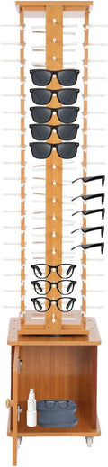 72 Pairs Glasses Sunglasses Display Stand, 360° Rotating Glasses Storage Display Rack with Cabinet, Floor Sunglasses Display Rack with Wheels, 66.14in Height with Wheels (Light Log Color)