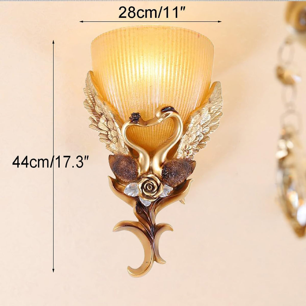 European Wall Sconces Antique Gold Light Fixtures Vintage Wall Lights Creative Resin Peacock Shape Design Frosted Glass Lamp Shade Indoor Deco Wall Lighting for Living Room Hallway