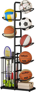 Basketball Ball Storage Rack Ball Storage Display Rack Floor Stand, Vertical Standing Metal Sport Ball Organizer Holder, Basketball Football Volleyball Storage Display