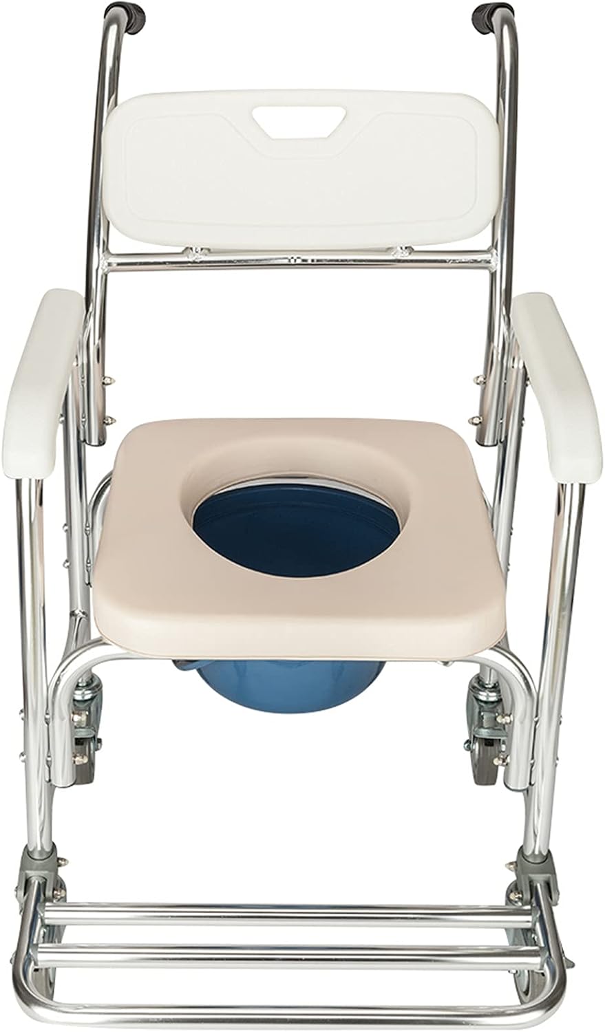 Multifunctional Transport Wheelchair, Aluminum Bathroom Shower Chair,Pregnant Women Commode Chair Bath Chair,Bedside Toilet Seat, for Handicap, Seniors and Pregnant Women,White