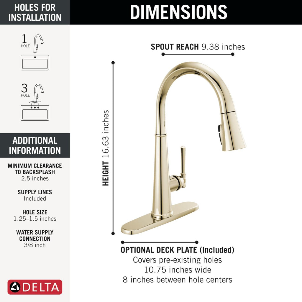 Delta Faucet Emmeline Gold Kitchen Faucet, Kitchen Faucets with Pull Down Sprayer, Kitchen Sink Faucet, Gold Faucet for Kitchen Sink with Magnetic Docking, Lumicoat Champagne Bronze 9182-CZ-PR-DST