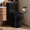 Compact Black One Piece Toilet with Soft-close Seat Lid, Power Dual Flush 1.2/1.85 GPF, Standard White Toilet Bowl, Space-saving Design For Limited Layouts,12'' Rough-in