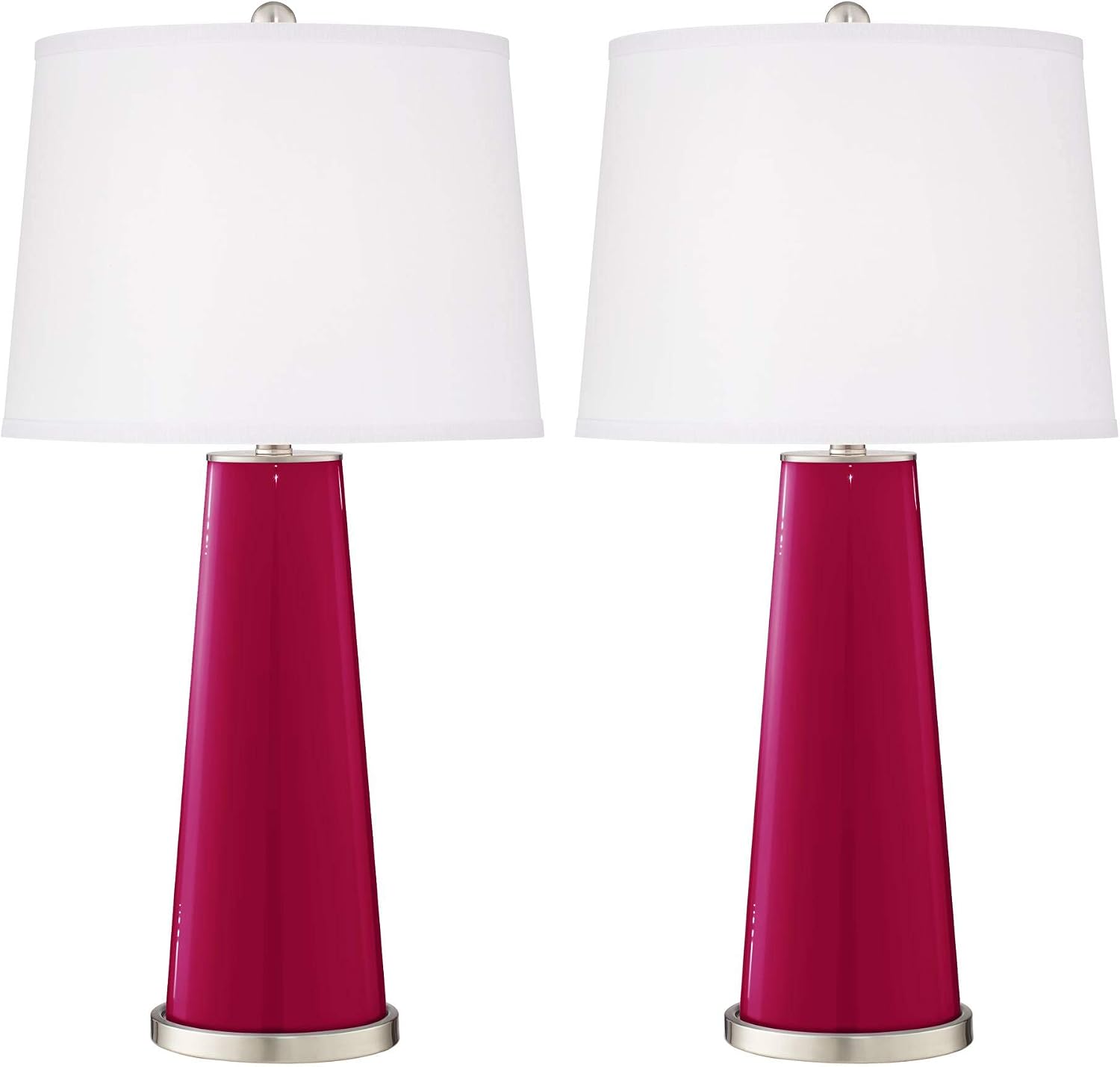 Color + Plus Leo Modern Table Lamps 29 1/2' Tall Set of 2 French Burgundy Glass Tapered Column Plain White Drum Shade for Bedroom Living Room House Home Bedside Nightstand Office Entryway