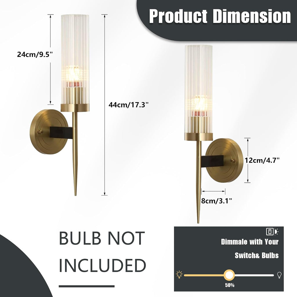 Modern Indoor Wall Sconces Sets of 2 Wall Lamp Vanity Light Antique Brushed Gold Wall Mount Lighting with Clear Glass Shade Farmhouse Wall Lights Bath Sconce for Bedroom Living Room Hallway
