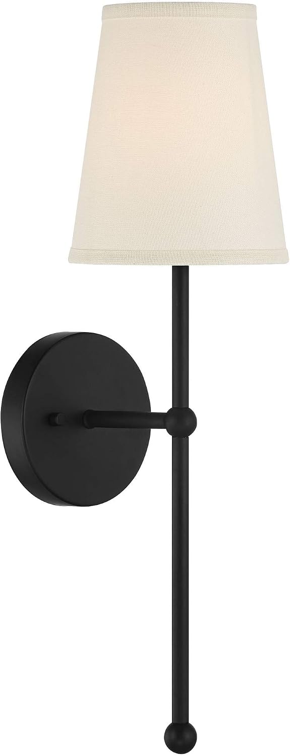 Possini Euro Design Elena Modern Wall Light Sconce Matte Black Metal Hardwired 6' Fixture Cream Linen Tall Drum Shade for Bedroom Bedside Living Room Hallway Dining House Kitchen