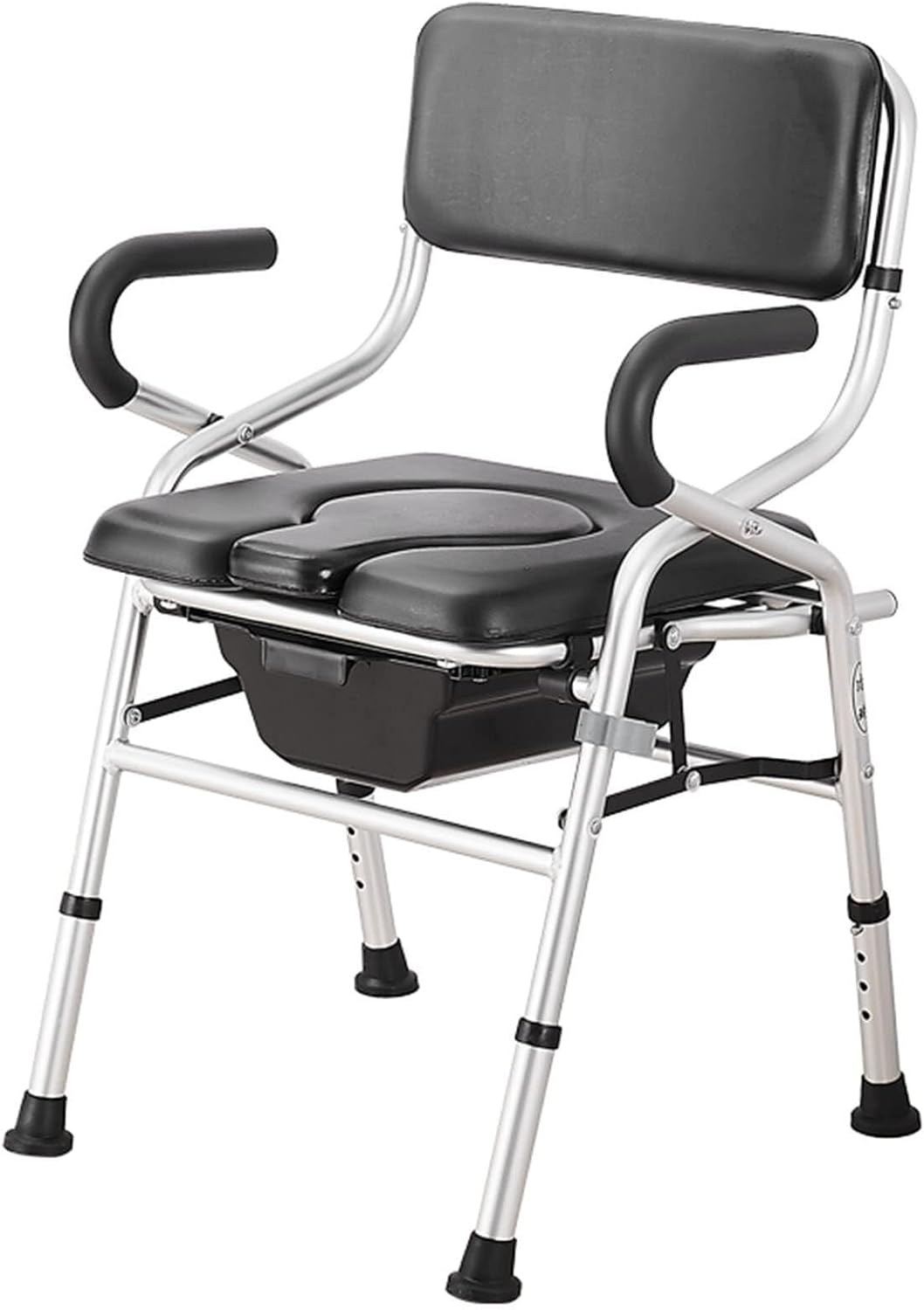 Bariatric Bedside Commode, Folding 3 in 1 Toilet Seat Chair with Bucket, Portable, Extra Wide, Adjustable Height Heavy Duty Adult Bathroom