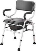 Bariatric Bedside Commode, Folding 3 in 1 Toilet Seat Chair with Bucket, Portable, Extra Wide, Adjustable Height Heavy Duty Adult Bathroom