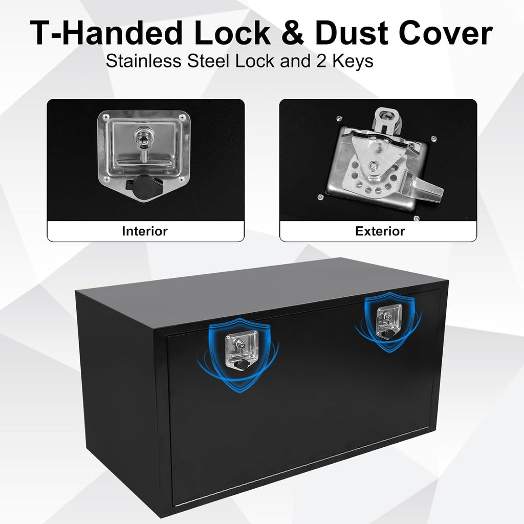 Confote Black Steel Underbody Tool Box with T-Handle Lock, Heavy Duty Tool Box Storage Organizer - Waterproof, 48' x 23' x 23'