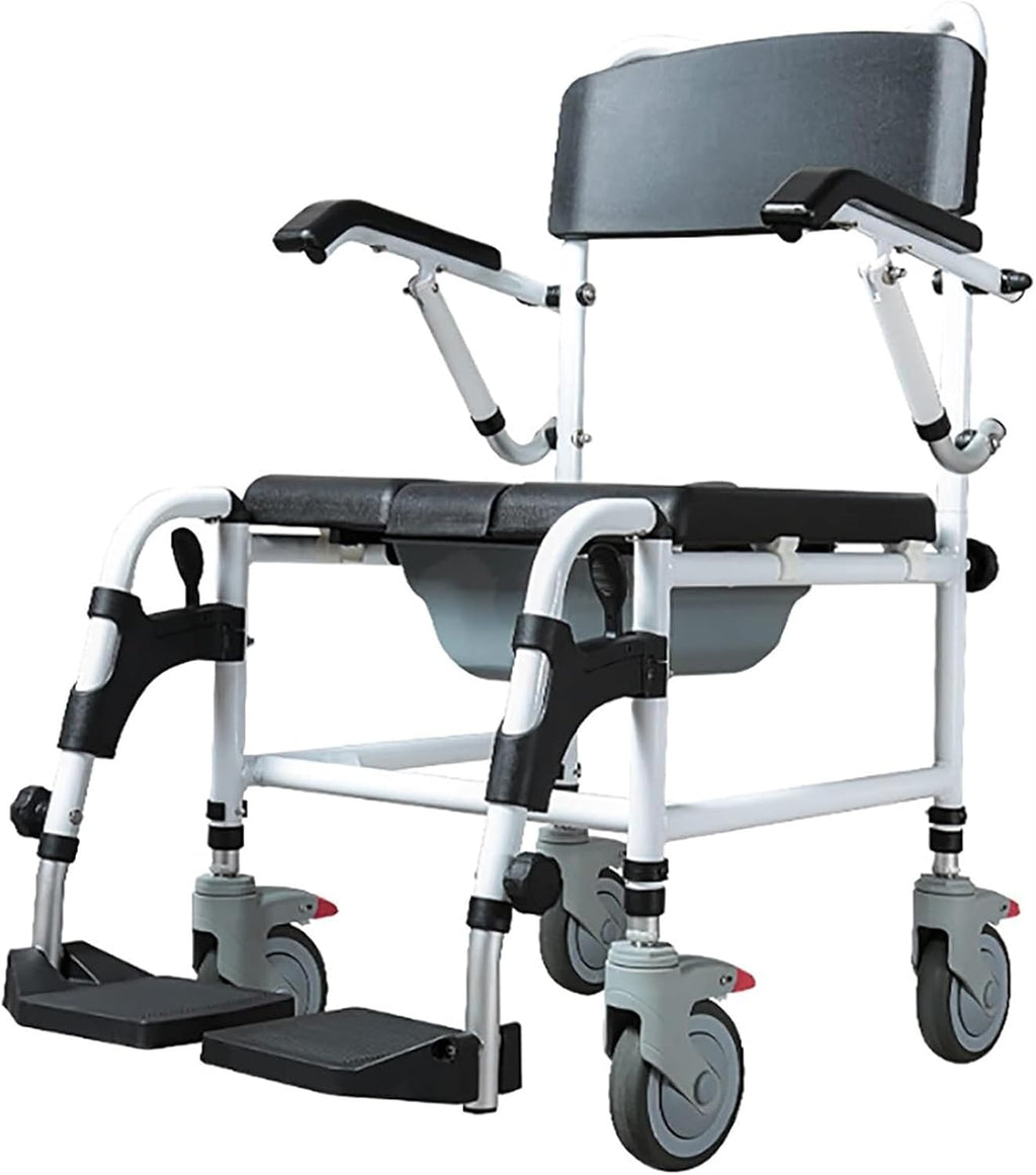 Bedside Commode,Toilet Seat with Handles Elderly Toilet Chair with Wheel splashproof Potty can take a Bath with Brake Foldable Mobile Toilet for Any