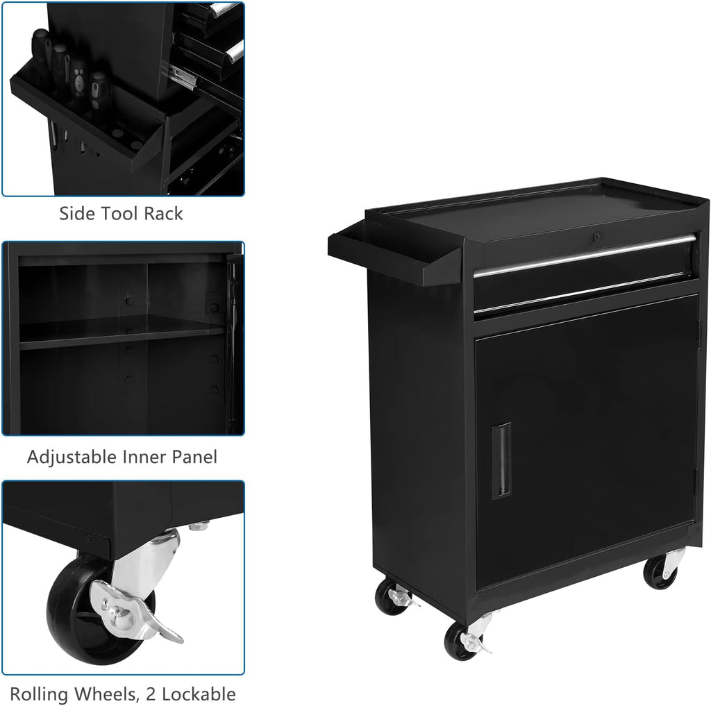 TUFFIOM 5-Drawer Rolling Tool Chest, Tool Storage Cabinet w/Drawers, Lockable Wheels, Detachable Top & Adjustable Shelf, Mechanic Tool Organizer Box for Garage, Workshop, Warehouse & Repair Shop