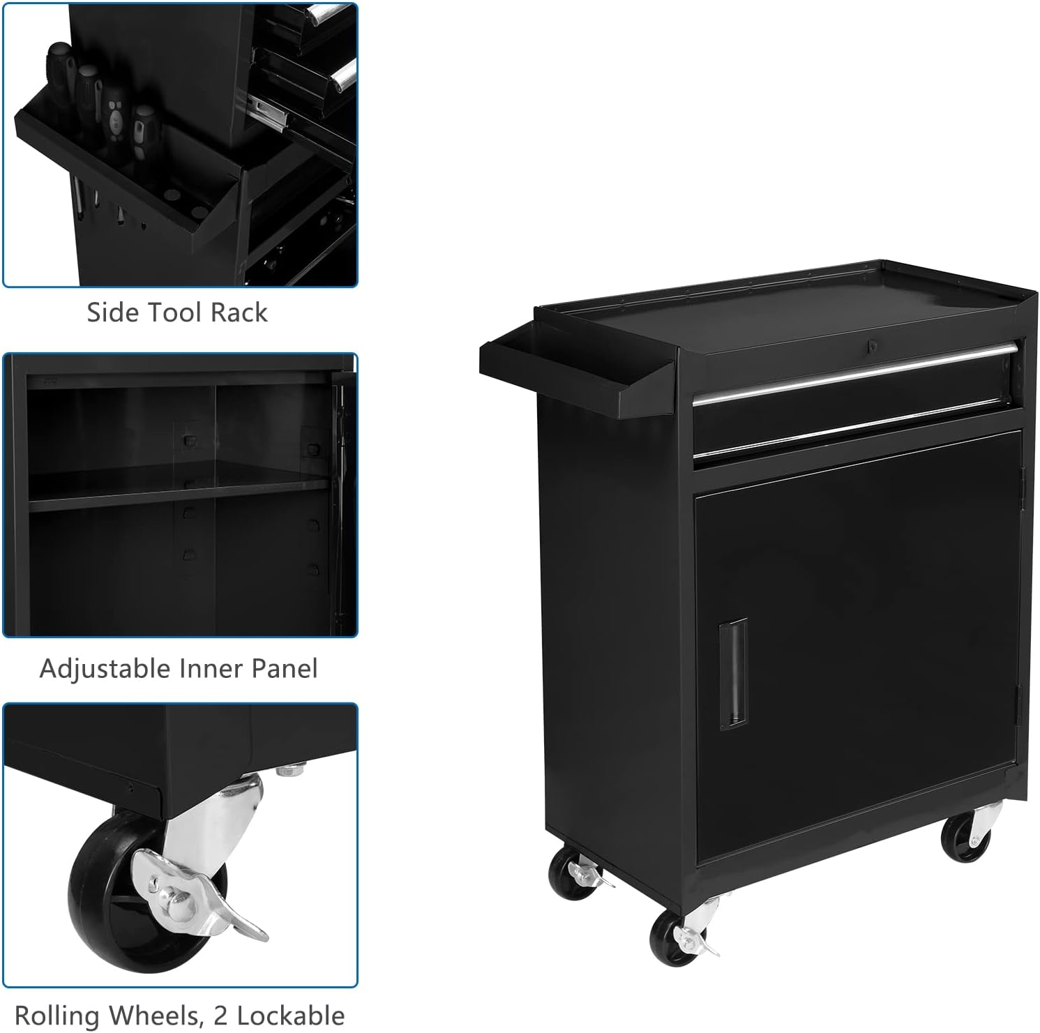 TUFFIOM 5-Drawer Rolling Tool Chest, Tool Storage Cabinet w/Drawers, Lockable Wheels, Detachable Top & Adjustable Shelf, Mechanic Tool Organizer Box for Garage, Workshop, Warehouse & Repair Shop