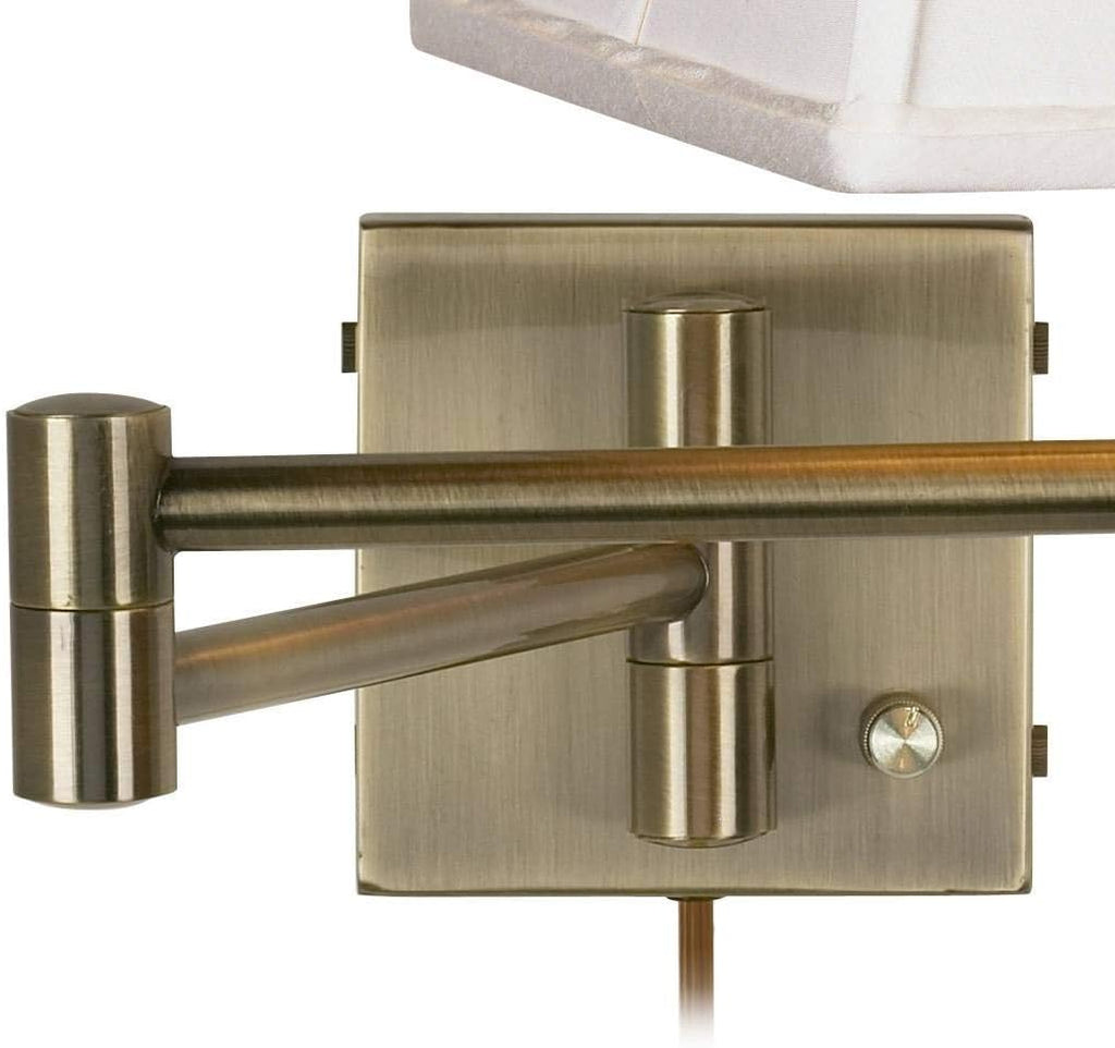 Barnes and Ivy Modern Swing Arm Wall Lamps Set of 2 Dark Antique Brass Gold Metal Plug-in Light Fixture Set of 2 Ivory Square Shade for Bedroom Bedside House Reading Living Room Home Hallway