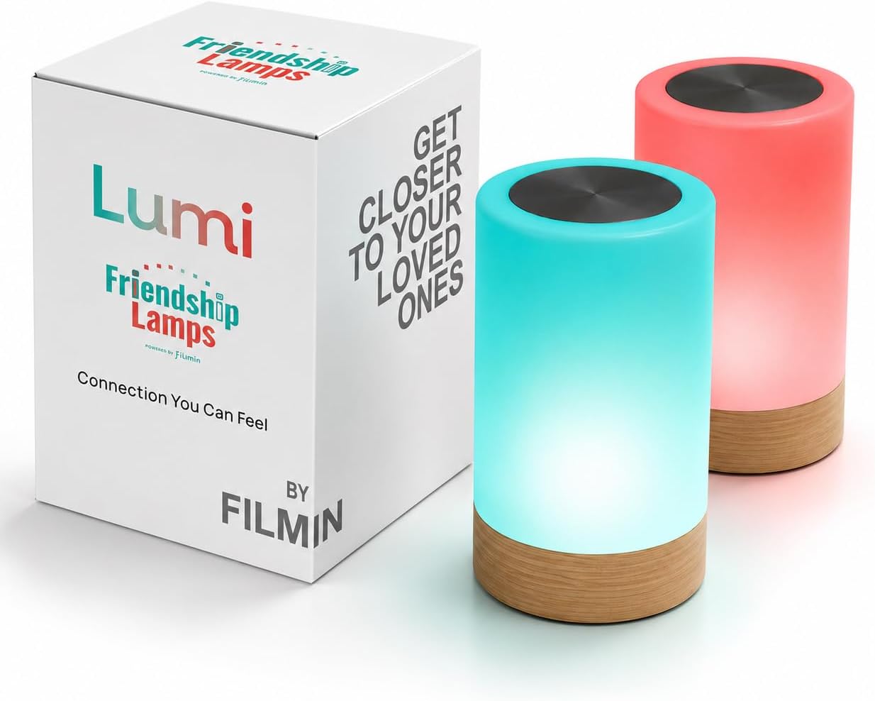 Friendship Lamp Lumi by Filimin - Best Friend WiFi Touch Lamp Real Beech Wood LED Light for Long-Distance Connection, Relationship, Friendship, Gifts, Couples, App Setup, No Subscription - Set of 2