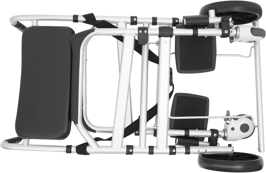 Foldable Shower Chair, Shower Wheelchair with Lockable Wheels Rolling Bedside Commode for Toilet with Height Adjustable & Sponge Padded Seat for Elderly Support 330lbs+Extra Cushion (U-Shape)