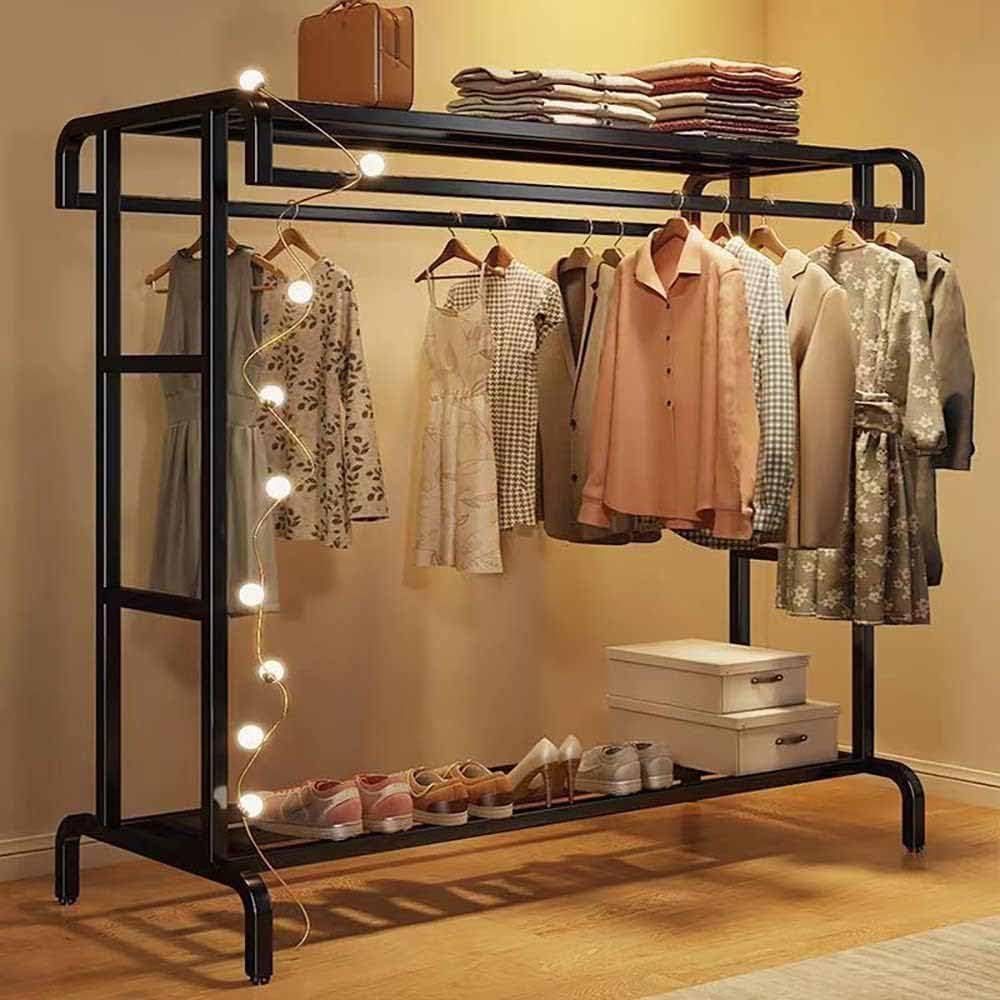 Heavy Duty Metal Clothes Rack, Double Rods Rolling Hanging Clothing Rack, Industrial Pipe Clothes Organizer on Wheels for Home and Retail,Black,150 * 50 * 150cm