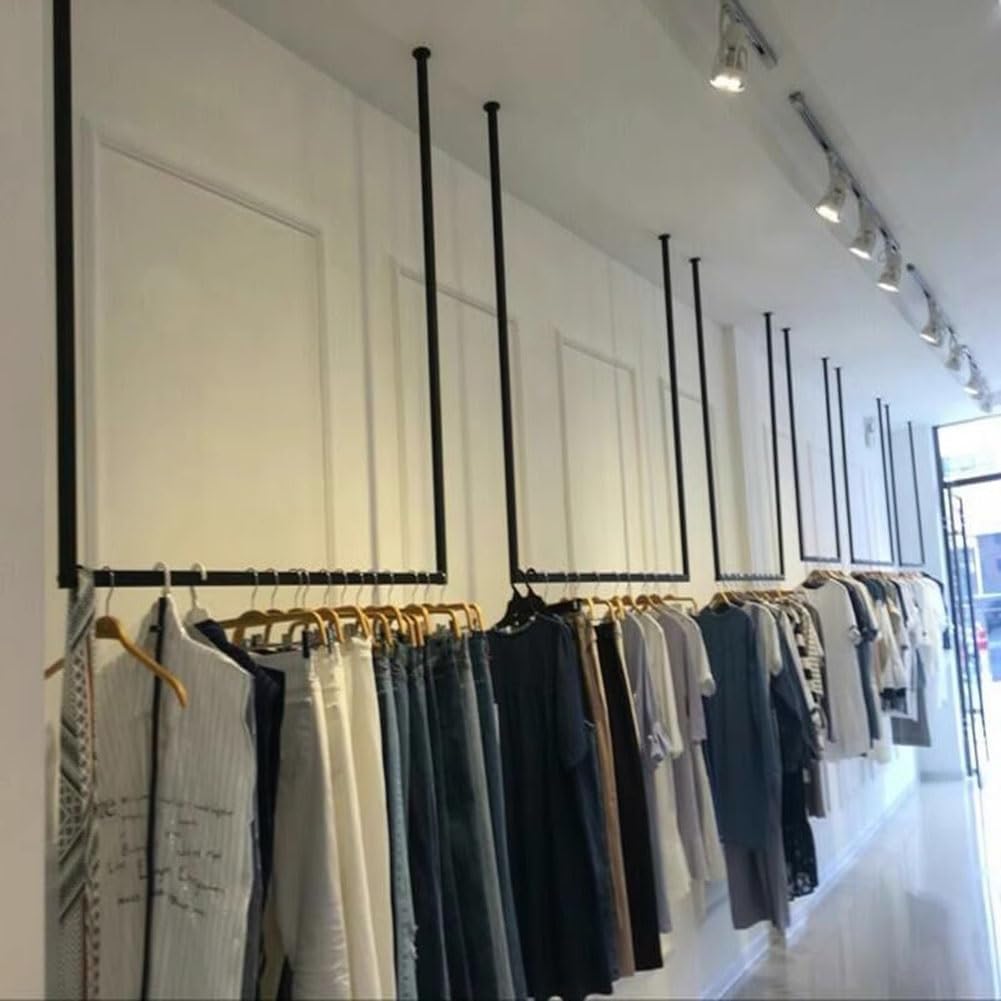 Clothing Store Suspended Ceiling Metal Display Rack Retail Clothing Garment Racks Hanging Clothes Rack Detachable for Storage Wedding Dress U-Shaped Shelf (Color : Black, Size : 100x100cm)