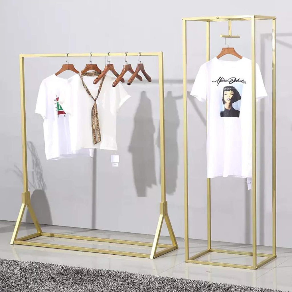 Modern Clothes Retail Heavy Duty Garment Racks,Metal Clothing Store Hanger Storage Shelves,Floor-Standing Display Rack (Gold Square Tube, 71' H)