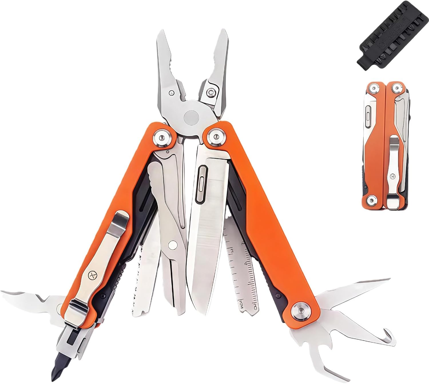 Multitool, 20-in-1 Full-Size, Multi-Purpose Pliers, Lightweight EDC, Tactical Gear, With Safety Locking, Camping Knives & Tools, Gifts for Guys, Gifts for Hunters Men who have Everything (Orange)