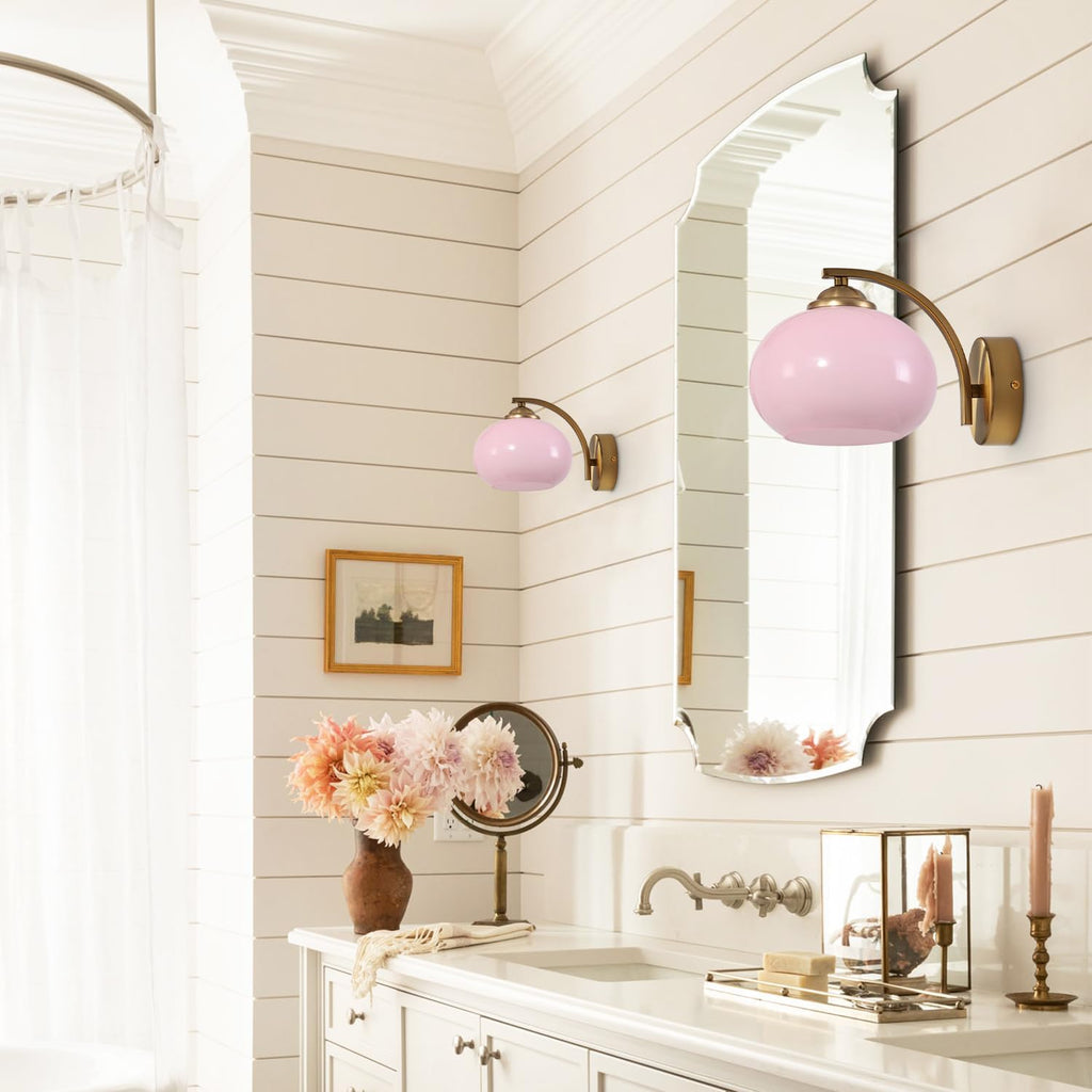 Pink Wall Sconce Light Antique Brass Sconces Set of 2 Mid Century Modern Globe Wall Sconce Lighting Vintage Bedroom Wall Lights Gold Hallway Wall Lighting Fixtures