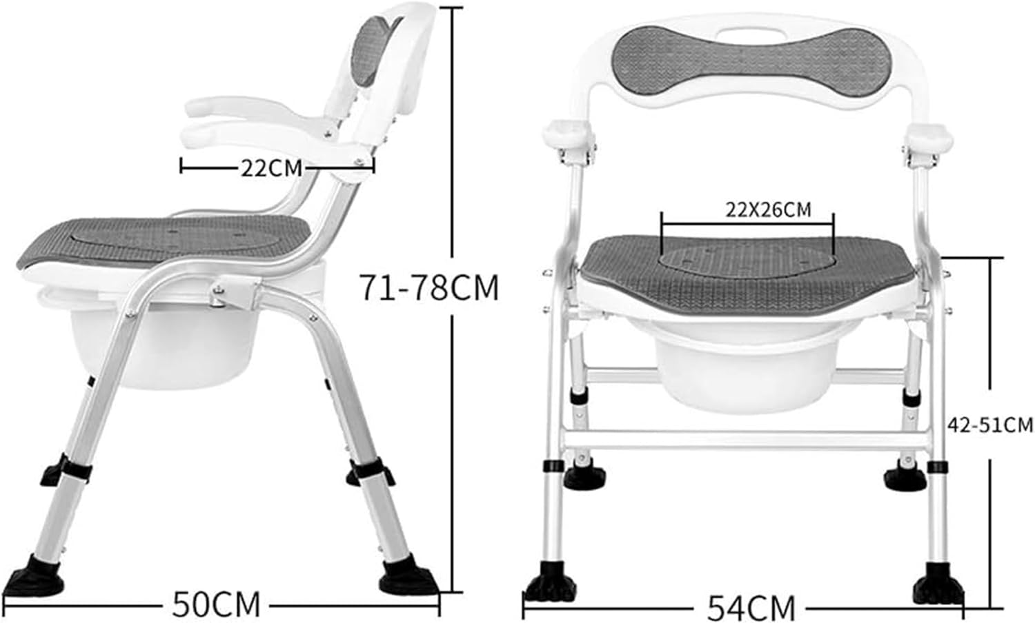 Toilet Chair Comfortable Potty Chair Bedside Elderly Toilet Seat Safety Frame with Non-Slip Leg Pad Handles and Bucket Height Adjustable Bathroom Safety