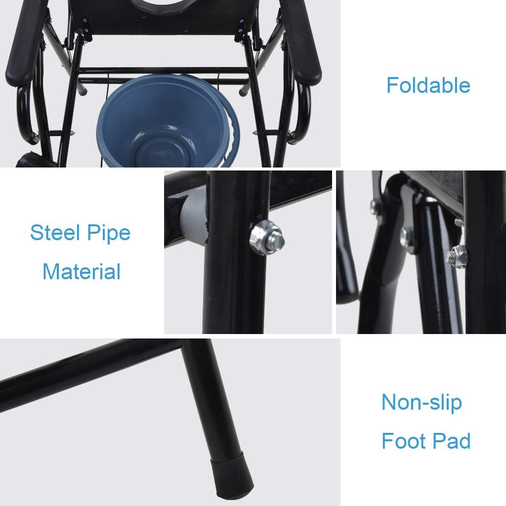 Commode Chair Folding Commode Chairs - Heavy-Duty Bedside Potty Chair for Adults, Handicap Toilet Seat with Handles Bathroom Shower Chairs