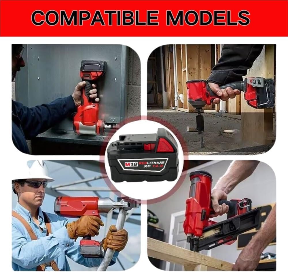 18V 6000mAh/9000mAh/12000mAh Lithium-Ion Replacement Battery Compatible with Milwaukee M18 Tools 48-11-1860, 48-11-1850, 48-11-1840 Cordless Power Tool Batteries(2PCS 6.0Ah)