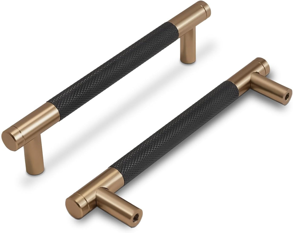 10 Pack 6 1/4' Matte Black & Champagne Bronze Knurled Cabinet Handles Stylish Kitchen Cabinet Pulls Modern Drawer Pulls & Cupboard Hardware for Home Upgrade