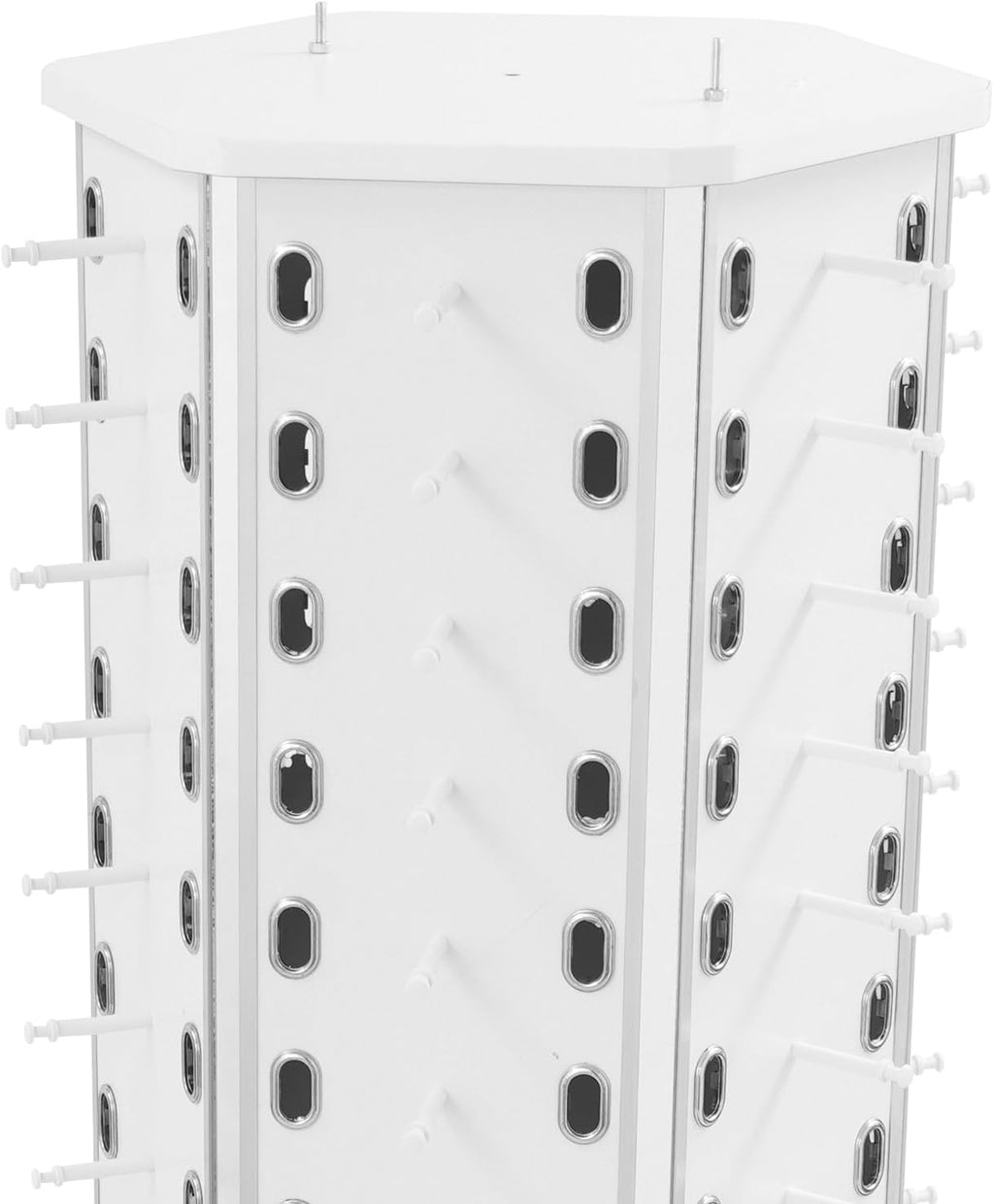 Sunglasses Retail Display Rack, 6-Sided Wood Floor-standing Eyeglass Holder, 102-Pair Eyewear Holder, 360°Rotating, with Storage Cabinet & 4 Swivel Wheels for Retail Exhibition (White)