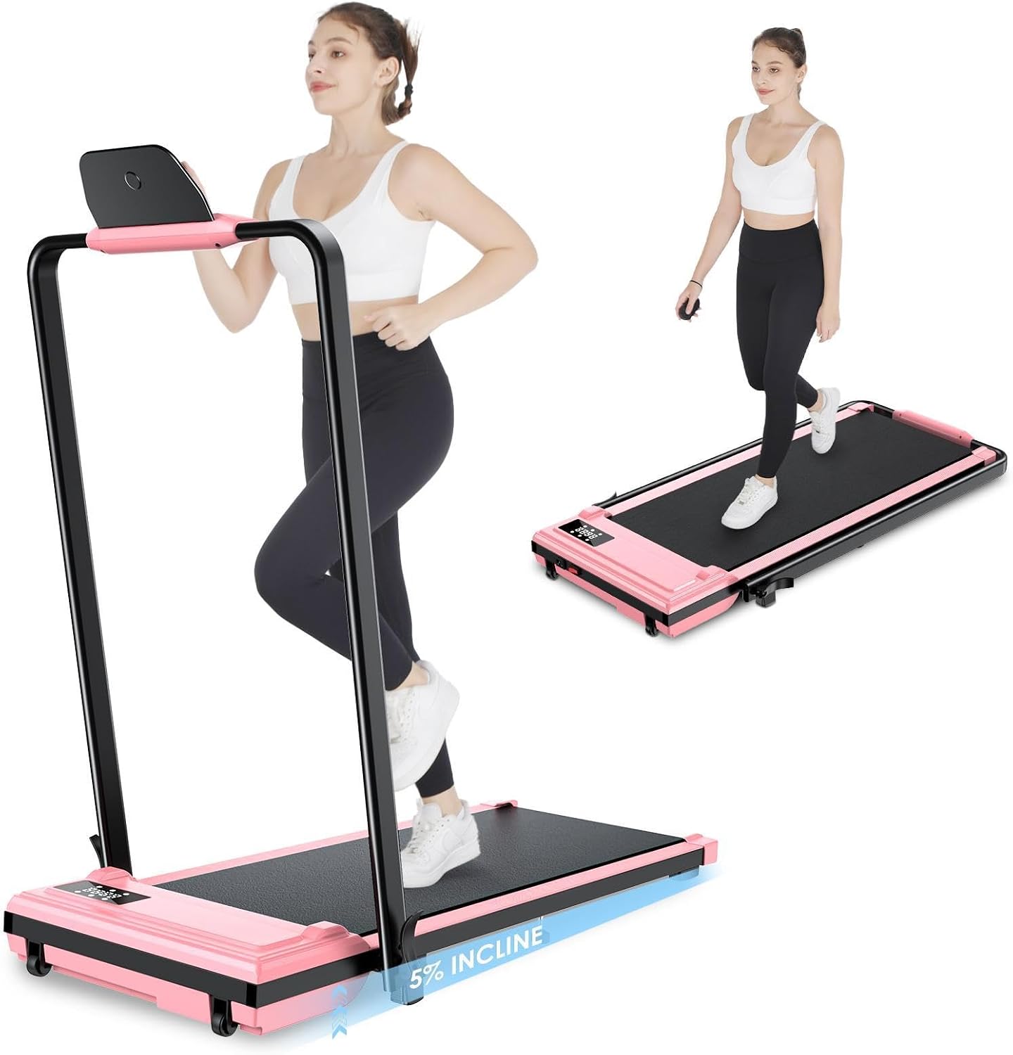 Walking Pad Treadmill with Handle Bar,7.5 MPH Under Desk Treadmill with Incline 300 lb Capacity,Folding Portable Walking Treadmill for Office Under Desk,Running Treadmill Foldable with 12 Programs