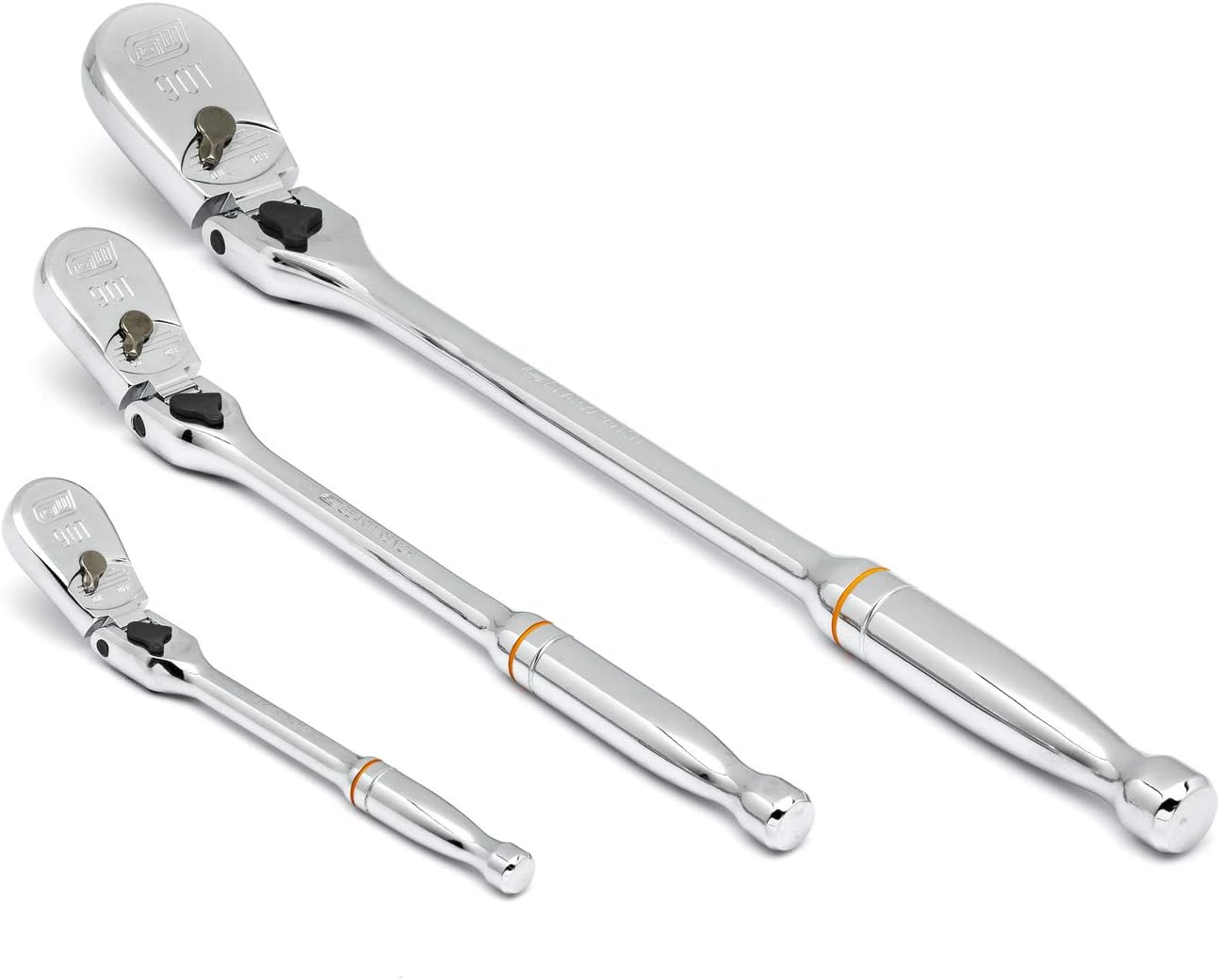 GEARWRENCH 3 Pc. 1/4', 3/8' & 1/2' Drive 90 Tooth Locking Flex Head Teardrop Ratchet Set - 81276T