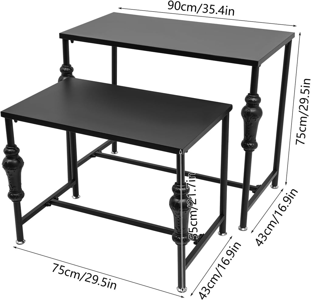 Set of 2 Industrial Retail Display Nesting Tables,Standing Retro Boutique Unit Storage Shelves,Garment Shoes Handbag Display Rack for Home Clothing Shop Hotel (Black)