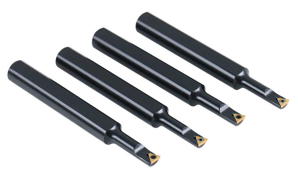 Accusize Industrial Tools Round Shank Indexable Boring Bar, 1/2 in | 4-Piece Mini Set, 95 Degree and 91 Degree Entry Angle, TiN Coated TCMT520 Inserts, EJ99-2178