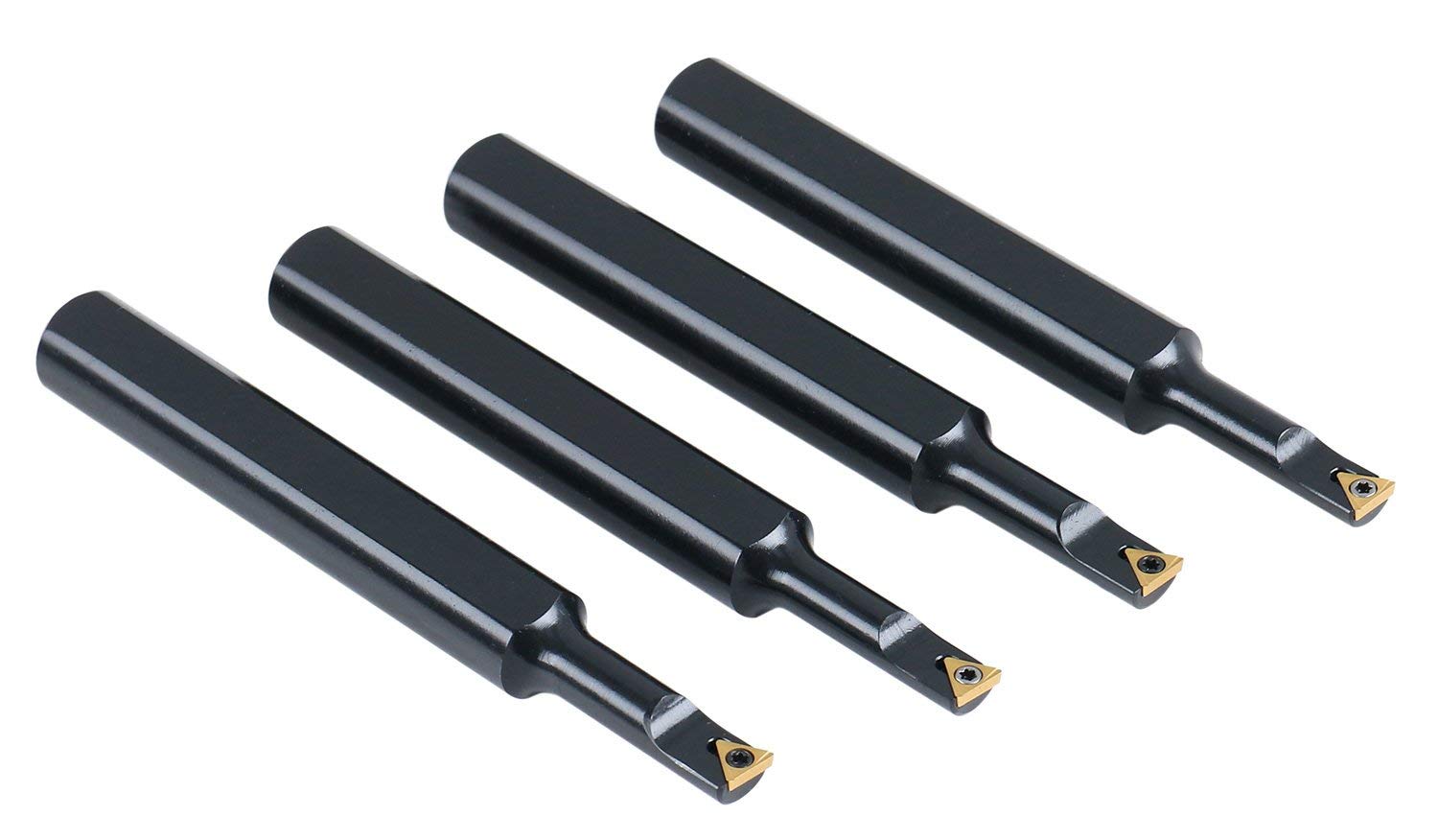 Accusize Industrial Tools Round Shank Indexable Boring Bar, 1/2 in | 4-Piece Mini Set, 95 Degree and 91 Degree Entry Angle, TiN Coated TCMT520 Inserts, EJ99-2178