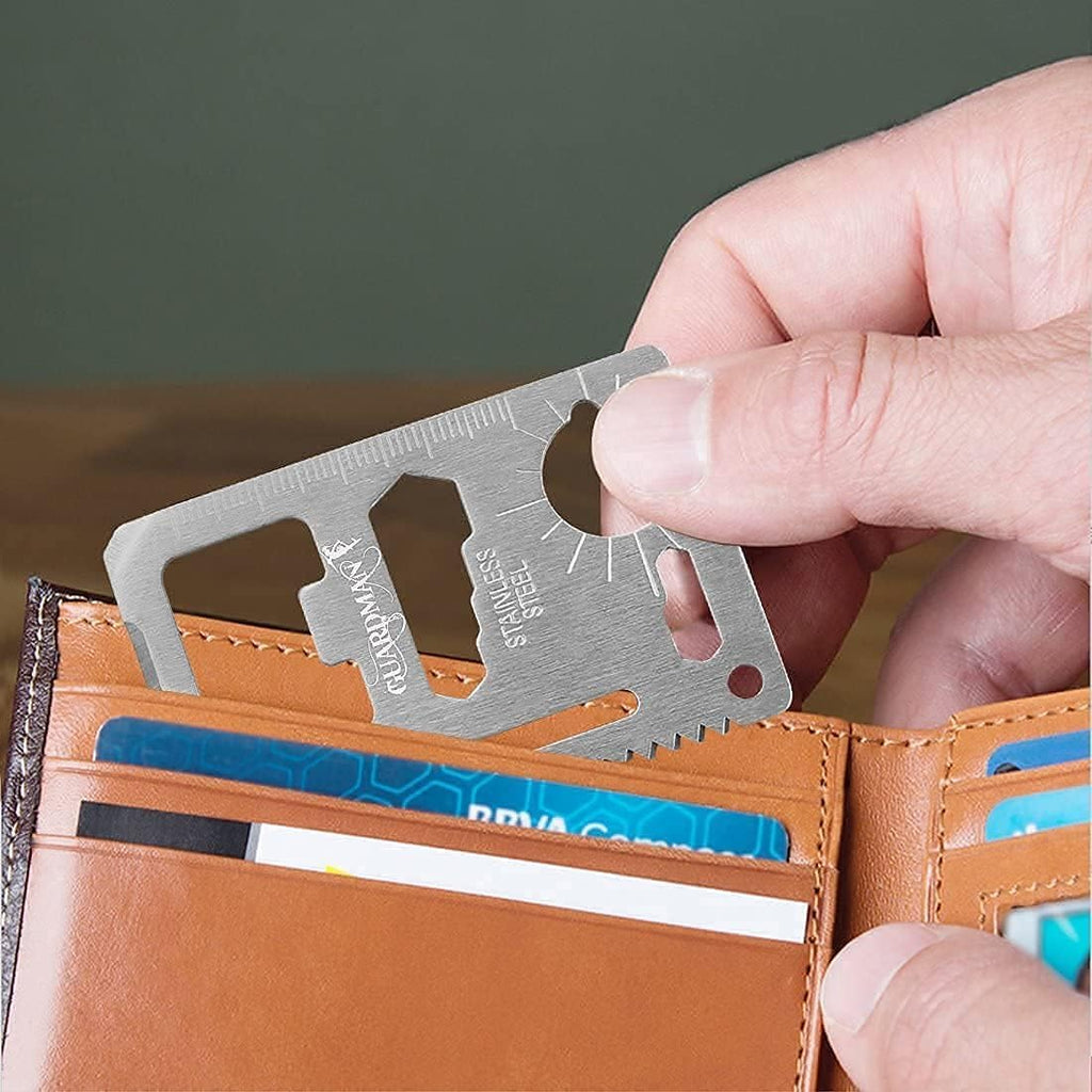 GUARDMAN 11-in-1 Survival Credit Card Multitool – Fathers Day Stocking Stuffer Christmas Gift - Multipurpose Tactical Wallet Tool With Bottle Opener, Survival Knife For Men Birthday Dad - 50 Pack
