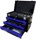 3 Box Set,Metal Toolbox Portable Tool Chest Organizer with Ball-Bearing Drawer Slides for Garage Workshop Maintenance Repair Projects, Black+Blue