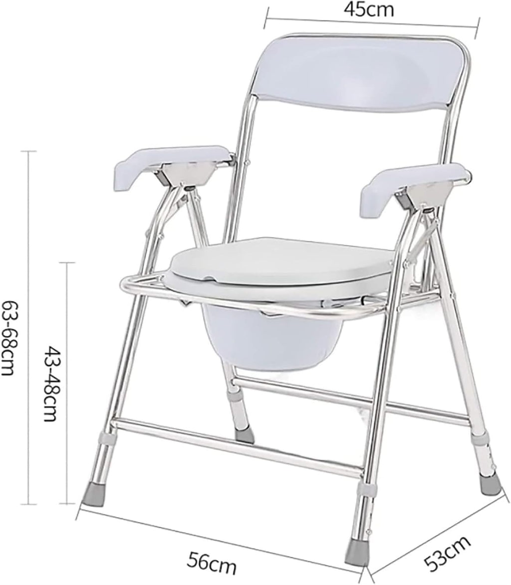 Bedside Commode,Toilet Seat with Handles Potty Chair with Armrests Non-Slip Feet Steel Adjustable Height Foldable Lightweight Toilet Chair