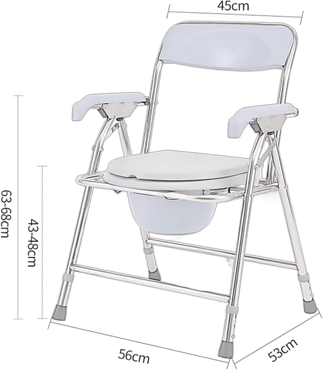 Bedside Commode,Toilet Seat with Handles Potty Chair with Armrests Non-Slip Feet Steel Adjustable Height Foldable Lightweight Toilet Chair