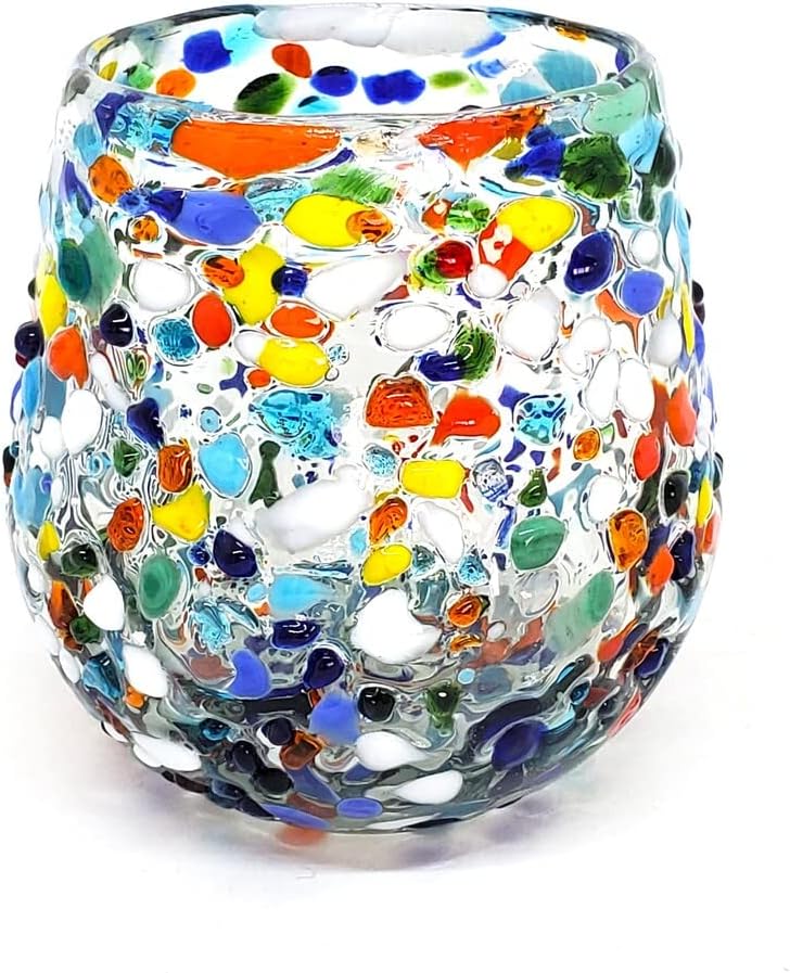 Confetti Rocks 16 oz Stemless Wine Glasses (set of 6), Recycled Glass, Lead-free, Toxin-Free (16oz Stemless)