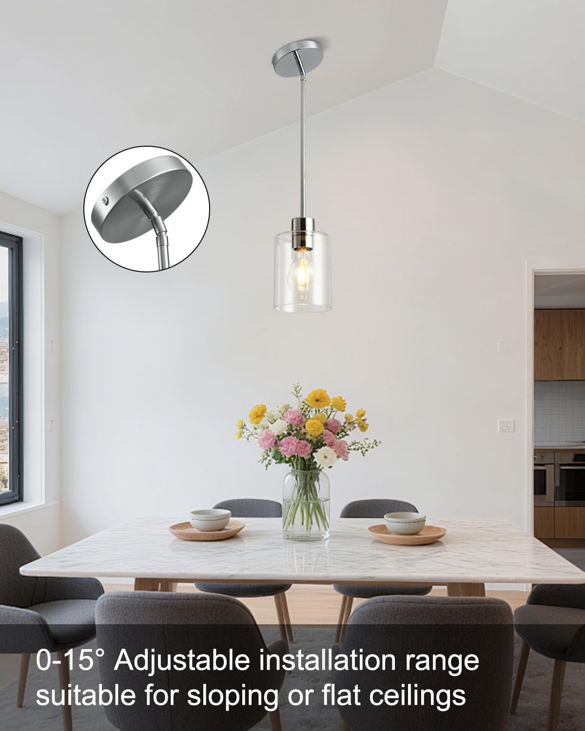 Chrome Pendant Lights Kitchen Island - Clear Glass Pendant Light Fixture Multiple Stems Rods 3 Units 12 Inch 3 Units 4 Inch (3 Pack Chrome Downrod)