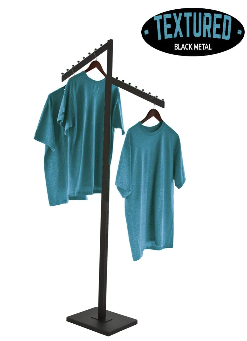 Only Garment Racks - Clothing Rack - Heavy Duty Textured Black Finish - 2 Way Clothes Rack, Adjustable Height Decorative Blade Waterfall Arms, Perfect for Retail Clothing Store Display
