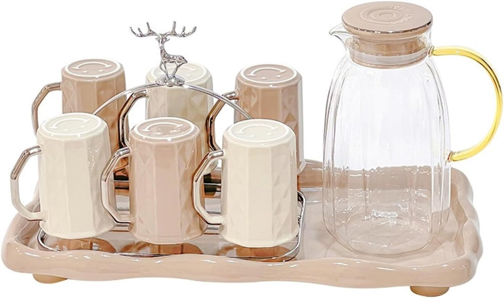 Beverage Serveware 9-piece water cup set, household tea set, living room reception guest cup, tea cup with handle Water Carafe